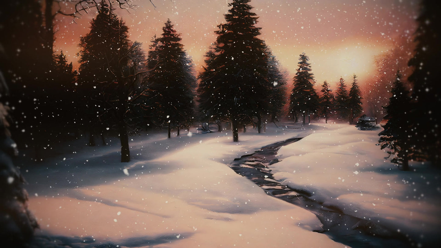 Winter Journey Sunset Stream Still
