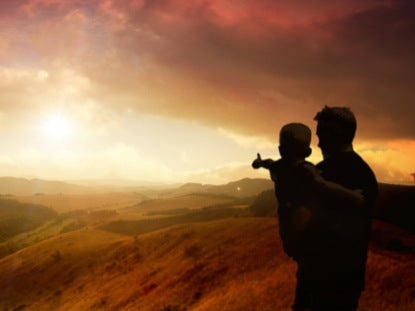Father Son Cliff Sunset