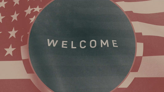 Vintage Waving American Flag Welcome