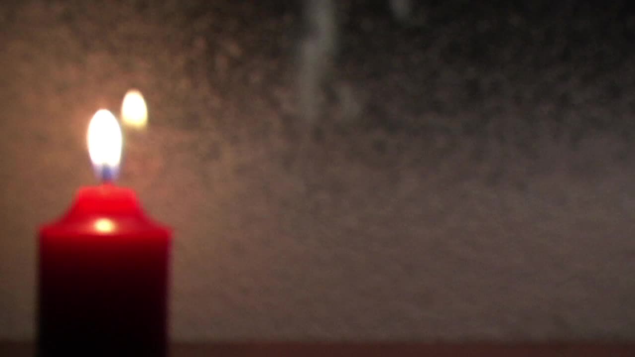 Red Candles Snow Window